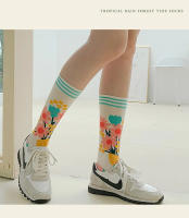 Calcetines De Algodón Coloridos Para Mujer 2024 Moda Primavera Otoño Plantas Echinacos Sloth Estilo Trendy Personales - details 19