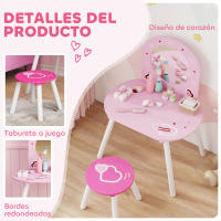 AIYAPLAY Tocador Infantil con Taburete y Espejo, Tocador para Niñas con Dibujos de Corazones, Mesa de Maquillaje para Niños y Niñas de 3-6 Años, Rosa - details 4