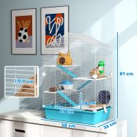 PawHut Jaula para Hámster de 5 Niveles Casa para Animales Pequeños con Plataformas Cuenco Bebedero Casita Rampas y Rueda de Ejercicio 58x36x81 cm Azul Claro - details 2