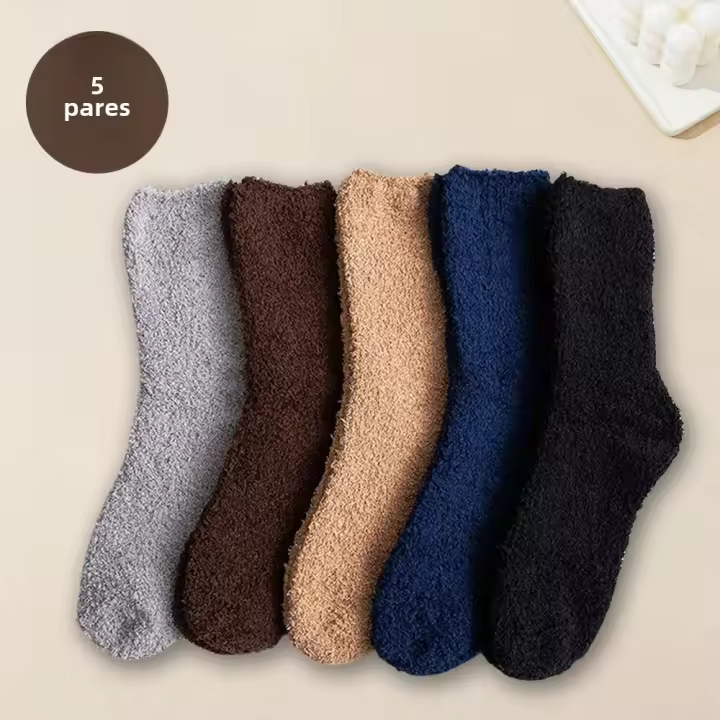Calcetines De Peluche Sólidos Para Hombres Y Mujeres 5 Pares Cómodos Y Calurosos Para Invierno Talla Media Tipo Casual - 1