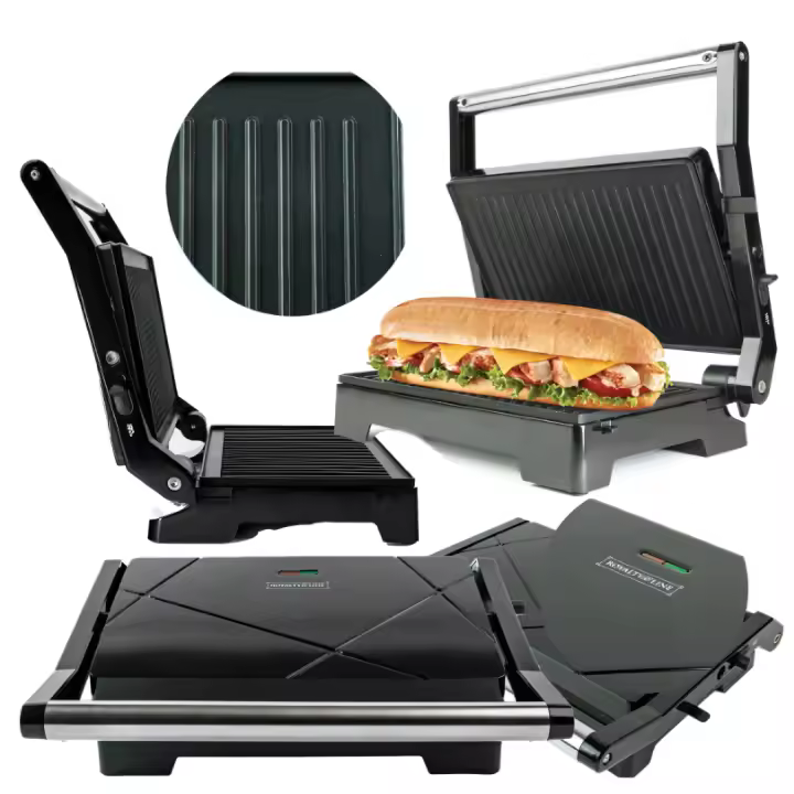 Sandwicheras y Panini, Parrilla Eléctrica, Grill, Regulador de Temperatura, Apertura de 180º, 1000w - 1