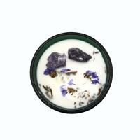 Viva Esencia – Vela artesana con flores secas, gemas naturales y cera de soja ‘La Luna’, aromática y espiritual, ideal para rituales de calma, equilibrio emocional, meditación profunda e intuición – Hop Hare - details 1