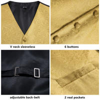 Chaleco De Seda Morado Para Hombre Con Pájaro Lírico Ajustado Cuello Alto Pañuelo Corbata Y Cufflinks Conjunto Vestimenta Sin Mangas Para Bodas Y Fiestas - details 11