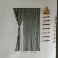 Cortina De Puerta De Estilo Japonés En Algodón Y Lino Sin Perforaciones Cortina Coreana Para Hogar Con Diseño Estripado - details 20