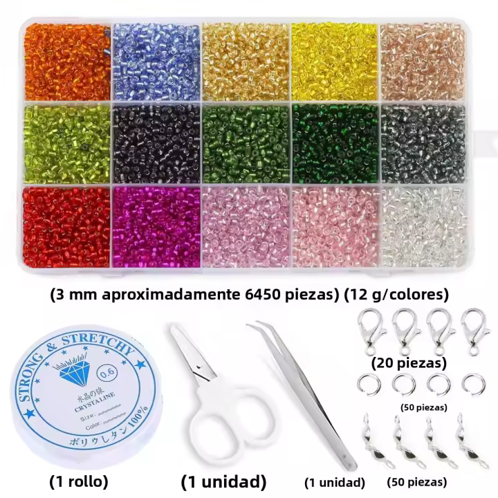 Kit De Cuentas De Vidrio Transparente 11/0 Variedad De Tamaños 2 3 4mm 15 Colores Para La Creación De Joyas DIY Pulseras - 1
