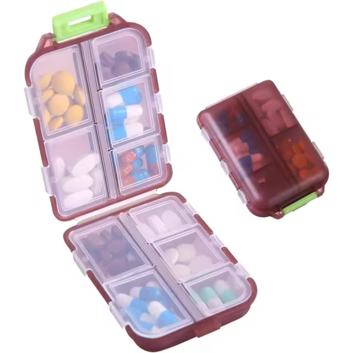 Caja de Píldoras de Viajes with Pegatinas, 10 Compartimientos, Gris - 1