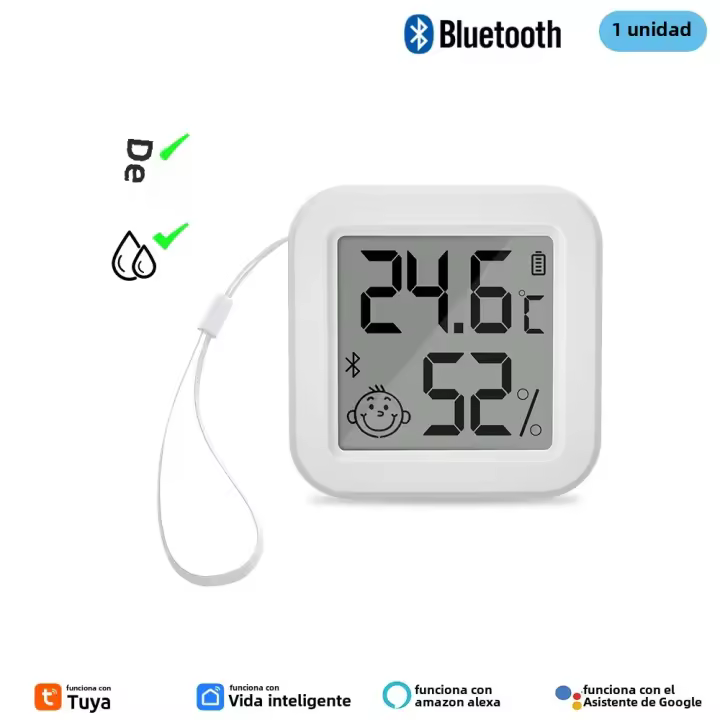 Sensor De Temperatura Y Humedad Bluetooth Con Pantalla LCD Cadena Control Remoto Por Tuya APP Y Voz Google Termómetro Higrómetro - 1