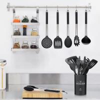 Juego de Utensilios de Cocina, Utensilios de Cocina de Silicona Resistentes al Calor con Mangos de Acero Inoxidable Antiadherentes, Negro, 15 Piezas - details 1