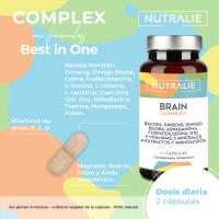 Nootropico Potente Natural - Memoria - Concentración - Energía - Agilidad Mental - Ginkgo Biloba, Bacopa Monnieri, Colina, L-Tirosina, Ginseng + Vitaminas - Brain Complex 60 Cápsulas Nutralie - details 2
