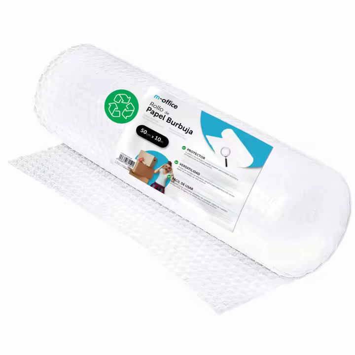 Rollo Plástico de Burbujas, Rollo de Burbujas Reciclado para Embalar, Plástico de Burbujas para Mudanzas, Embalajes y Cajas, Plástico de Burbujas para Embalaje · m-office (50cm x 10m, 1 und) - 1