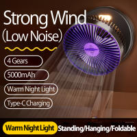 Ventilador Portátil Recargable De 5000mAh Pequeño Y Plegable Con Luz Nocturna 90° Montado En La Pared 4 Velocidades Para Oficina Y Hogar - details 4