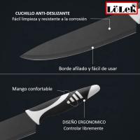 Lolek Set de 5 Cuchillos de Acero Negro con Pelador de Patatas de Cerámica, Hacha de Cocina, Cuchillo Chef, Cuchillo Pan, Pelador y Rebanador - details 1