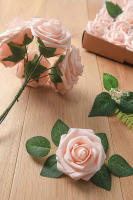25pcs Flores Artificiales De Blush Realistas Con Tallos Rosas De Esponja Para Boda DIY Centros De Mesa De Baile De Novia - details 5