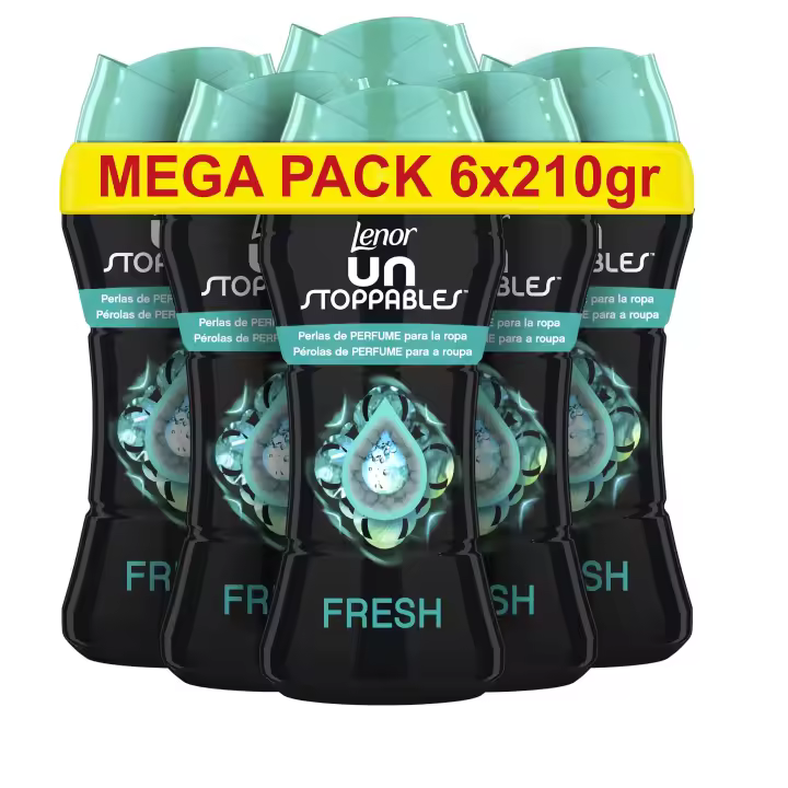 Lenor Unstoppables Perlas Suavizante de Perfume para la Ropa, 93 Lavados (6 X 210 G), Potenciador de Frescor para el Lavado, Fragancia Fresca - 1