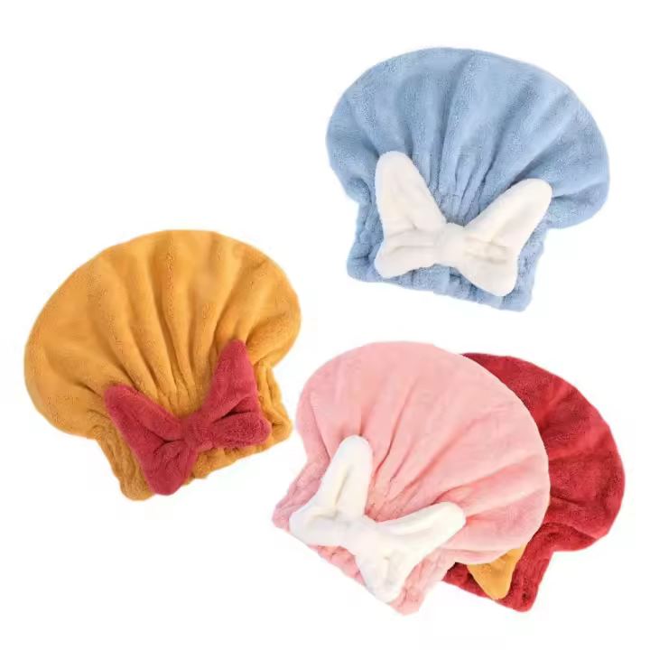 Paquete de 2 Toallas de pelo seco de microfibra, anillo de baño súper absorbente, gorro de pelo seco de salón fijo, toallas de pelo seco de microfibra suave (azul, rosa) - 1