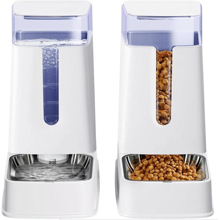 Cat Food Dispenser and Water Dispenser Set with Stainless Steel Bowls, Gravity Feeder for Small, Medium, and Large Dogs and Pets