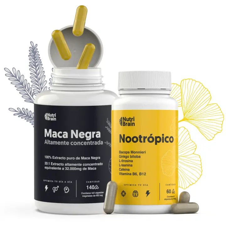 Energía Física y Mental | Maca Negra Andina Pura 32.000mg Ultraconcentrada (140 Cápsulas Veganas), mejora el rendimiento físico y un bienestar personal. Combinado con nuestro Nootrópico Natural XL, que potencia la energía, concentración y agilidad mental. - 1