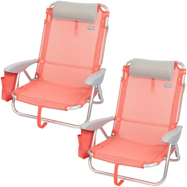 Pack ahorro 2 sillas playa Flamingo multiposición c/cojín y bolsillo 51x45x76 cm Aktive - 1