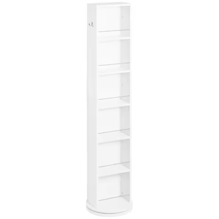 kleankin Armario Alto de Baño Giratorio Columna Auxiliar de Baño de 6 Niveles con Espejo de Cuerpo Entero para Dormitorio Aseo 36x36x171 cm Blanco - 1