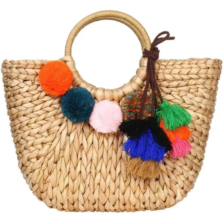 Bolsa de ratán de Verano para Mujer Paja Tejida de mano con ASA superior Playa Paja de Mar Bolsas de embrague de ratán - 1