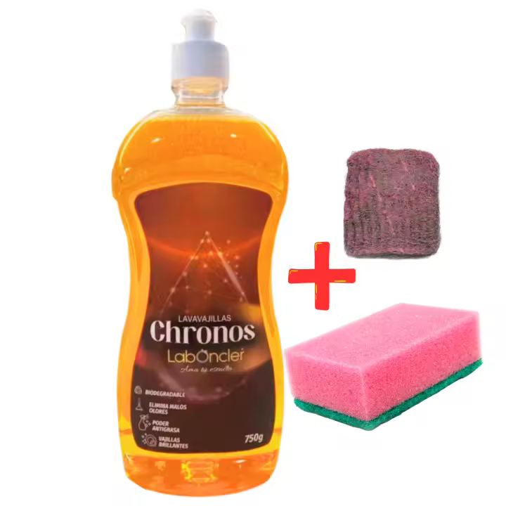 Lavavajillas Chronos de Laboncler, Lavavajillas manual con 45% de materia activa. Chronos lavaplatos perfecto y definitivo.  El hermano joven de Eco Jin. Formula Super concentrada y espumante. Biodegradable, Aroma Canela y Naranja. Distribuye  Distrilocu - 1