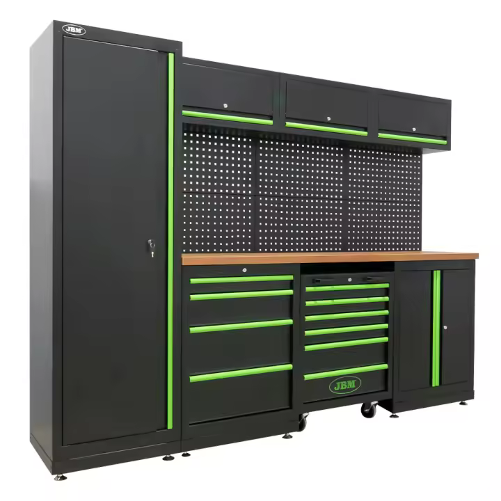 Armario metálico modular con herramientas JBM, ancho 2640 mm alto 1950, incluye carro de herramientas con ruedas - Almacenamiento de herramientas profesional - 1