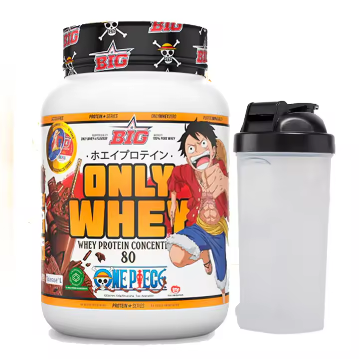 BIG - Proteinas Whey ONE PIECE - Edición Exclusiva con 12 Tazos Coleccionables. Materia Prima Premium. Whey Protein para Masa Muscular. Sin Lactosa 1Kg Sabor Choco One + Shaker Generico - 1