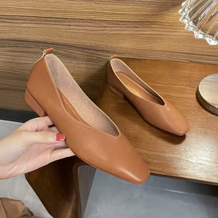 Zapatos Planos De Mujer Elegantes Y Retro Con Hebilla Mary Janes De Punta Cuadrada Rojos Para Primavera Y Otoño Con Suela Suave Y Material De Microfibra - 1