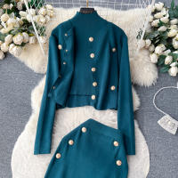 Conjunto De Ropa De Mujer REALEFT Otoño Invierno 3 Piezas Traje De Tejido Knitted Cardigan De Botón Sencillo Y Tops Falda Elegante Para Oficina - details 28