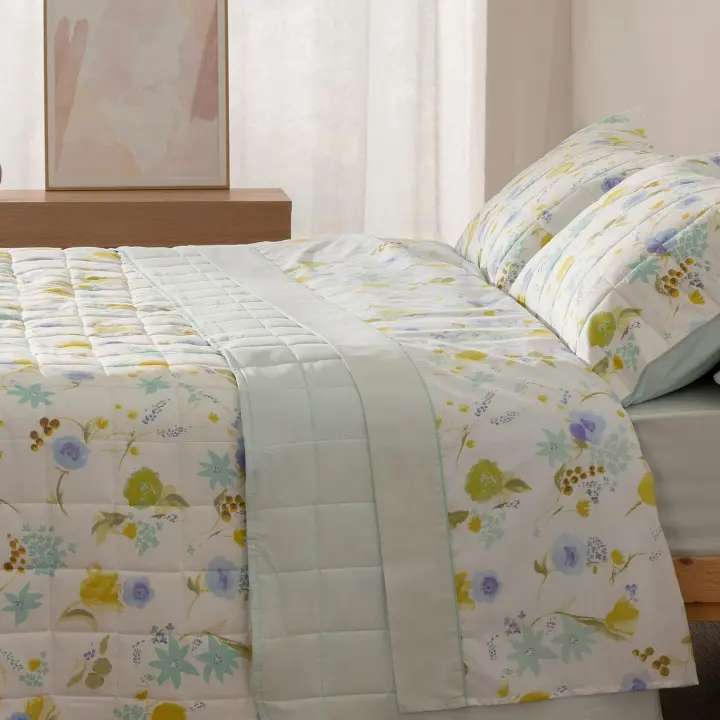 Bouti Floral Primavera Reversible | Juego de Cama con Cojines | Estampado Acuarela Verde y Lavanda | 4 Medidas Disponibles - 1