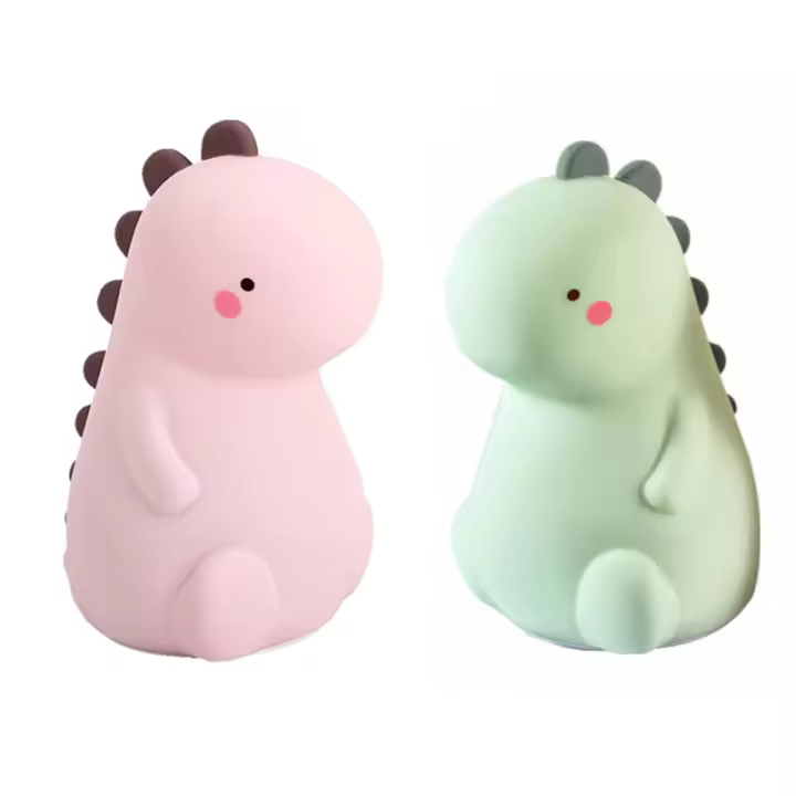 Luz de la noche del dinosaurio de los niños, lámpara animal portátil ligera colorida del silicón del LED, recargable y tangible, regalo de los niños convenientes, Verde - 1