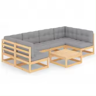 VIDAXL 3077179 conjunto de muebles de exterior 7 piezas de madera de pino con cojines color gris - 1