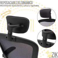Zik Silla de Oficina ergonómica con soporte lumbar, reposabrazos para la cabeza y Altura ajustable, transpirado Canvas with Rueda, Silla giratoria Presidencial para el hogar, Estudio U Oficina-Negro - details 4