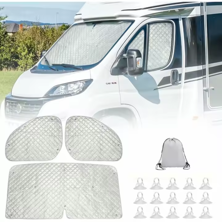3 Piezas Parasol del Parabrisas del Automóvil Reemplazo para FIAT Ducato 2006-2021, Cabina del Conductor con Tecnología, Cubierta de Parasol Interna para el Automóvil, Impermeable, Parasol Plegable - 1
