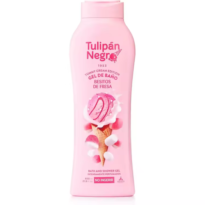 Gel de Baño Tulipán Negro Besitos de Fresa, 650 ml - Hidratación y Fragancia Duradera, Cuida tu Piel - 1