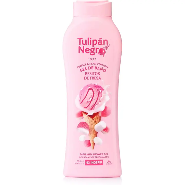 Gel de Baño Tulipán Negro Besitos de Fresa, 650 ml - Hidratación y Fragancia Duradera, Cuida tu Piel - 1
