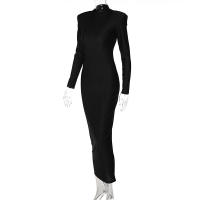 Vestido Largo Bodycon Verde Elegante Para Mujer Con Hombros Acolchados Manga Larga Estilo Club Fiesta Primavera Otoño High Stretch - details 21