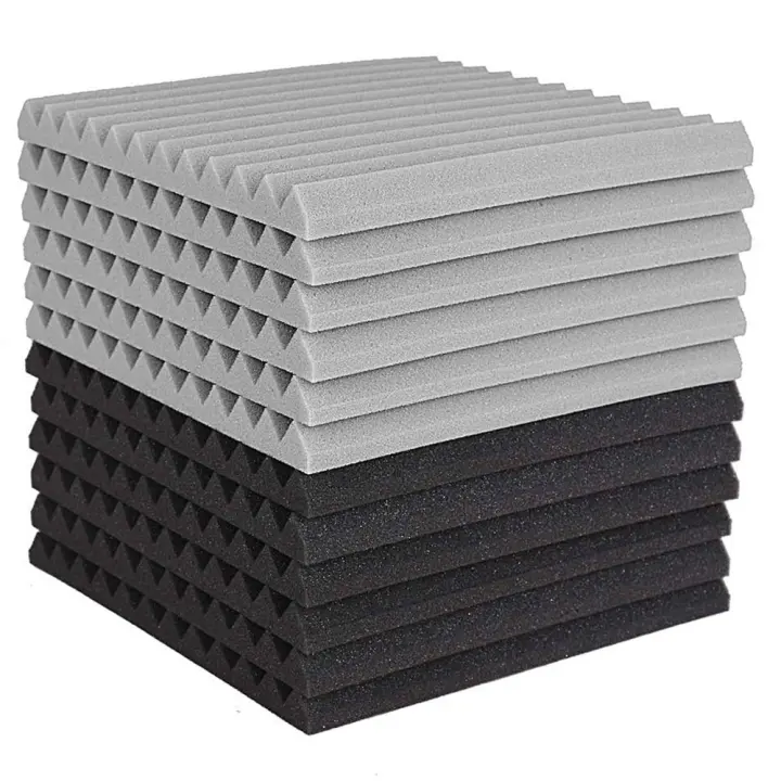 Tablero de espuma acústica de 12 piezas, azulejo de cuña de estudio, Panel de pared insonorizado piramidal de tratamiento, 2,5x30x30cm - 1