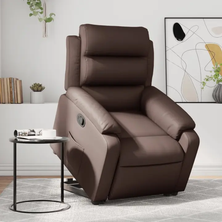 vidaXL Sillón reclinable elevable cuero sintético marrón - 1