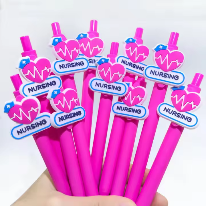 10PCS Bolígrafos Médicos En Serie Rosa Bolígrafos Neutrales De Colores Sólidos Para Enfermería Y Medicina Estilo Aleatorio - 1