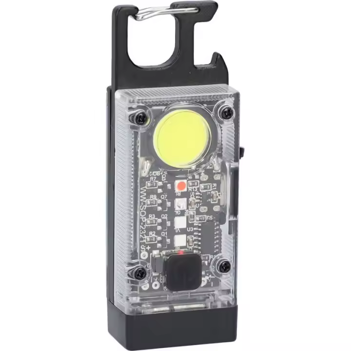 Linterna LED recargable con llavero, linterna pequeña, 8 modos de luz con abrebotellas, luz ultravioleta y base magnética para emergencias de camping y senderismo. - 1