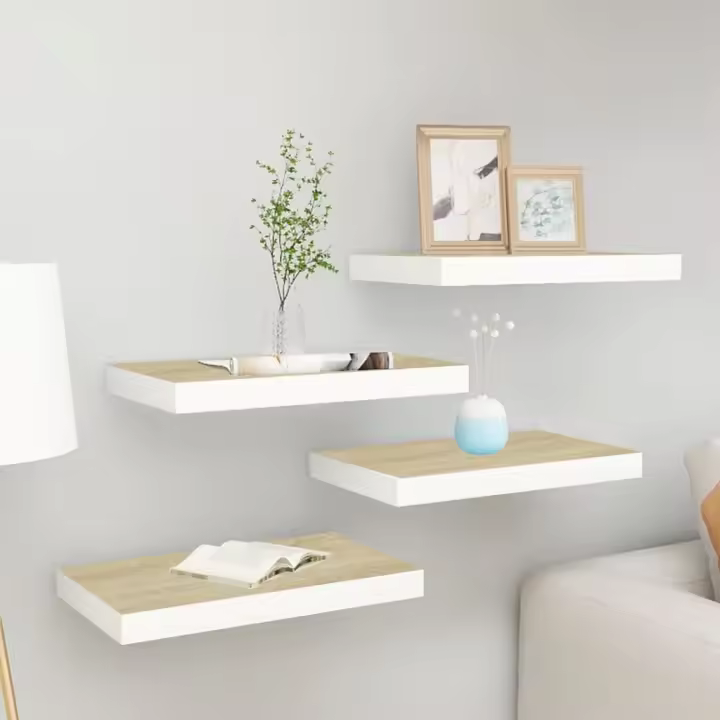 Estantes flotantes pared 4 uds MDF roble y blanco 50x23x3,8 cm - 1