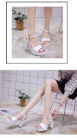 Sandalias De Plataforma Alta Para Mujer Con Hebilla Y Diseño De Boca De Pez Zapatos De Tacón Alto Casual Material PU - details 25