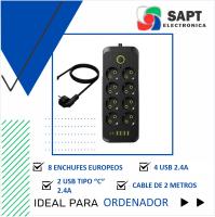 Regleta de 8 Enchufes | 4 USB y 2 Tipo C | Protección Contra Sobrecarga | 2500W | Cable de 2m - details 0