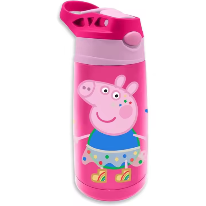 Botella Agua Infantil Acero Inoxidable 400 ml Peppa Pig | Antifugas con Tapa Botón, Ideal Viaje, Deporte y Mochila para Niños +3 Años - 1