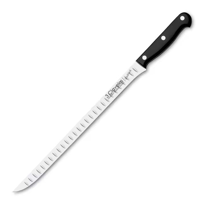 3 Claveles Uniblock - Cuchillo Jamonero Profesional Alveolado 30 cm Acero Inoxidable - 1