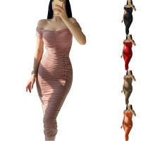 Vestido De Mujer Elegante De Verano Estilo Europeo Y Americano Color Sólido Falda Larga Pleated Uno Hombro Cierre De Pulsera - details 0