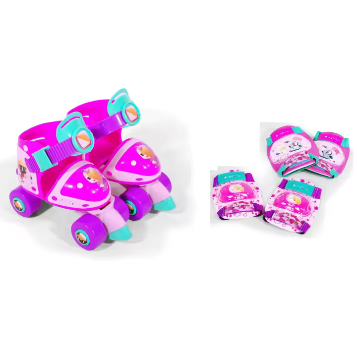 Set de Patines Infantiles mini Roller de 4 ruedas (8987,8973,2679).y  Protecciones, ,con diseños exclusivos. Compuesto por rodilleras y coderas. Set completo y seguro. Calidad al mejor precio. De acuerdo a la normativa CE. +3 años - 1