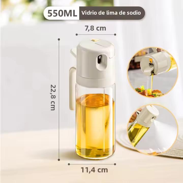 Botella De Aceite De Oliva Con Espumador 550ML Dispensador De Aceite Y Vinagre 2 En 1 Para Cocina BBQ Y Hornear Ecológico Y Duradero - 1