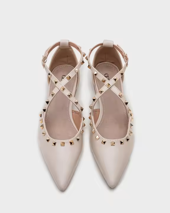 Zapatos Planos con Tacón Bajo con Tachuelas y Punta Fina, Correa en T - Elige una talla mas pequeña – Bailarinas Mary Jane con Tacón Bajo - Conjunto Urbanas para Mujer - 1